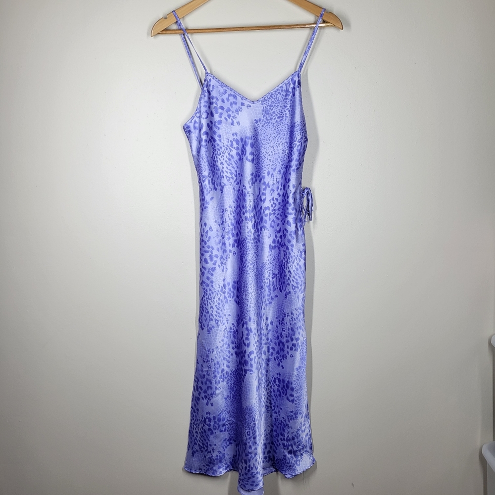 Vintage Y2K Secret Treasures Purple Leopard Snake Print Midi Slip Dress Small - Picture 1 of 11
